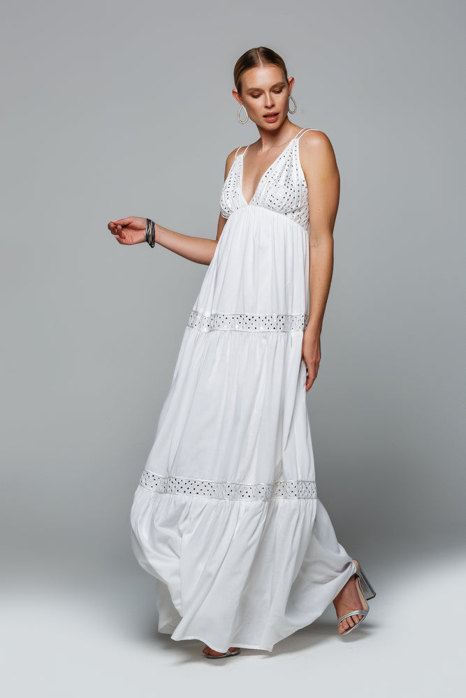 LONG BOHO CHIC EMBROIDERED DRESS WITH STRAPS WLF-001