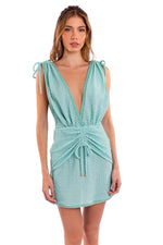 PLUNGE DRESS - SHINY AQUAMARINE