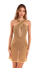CRISS-CROSSED DRESS - GOLD
