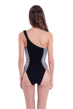 RIPPED ONE SHOULDER OP - BLACK CUT-OUT & FRINGE