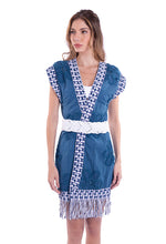 MACRAME BELTED KIMONO - INDIGO CUT-OUT & FRINGE