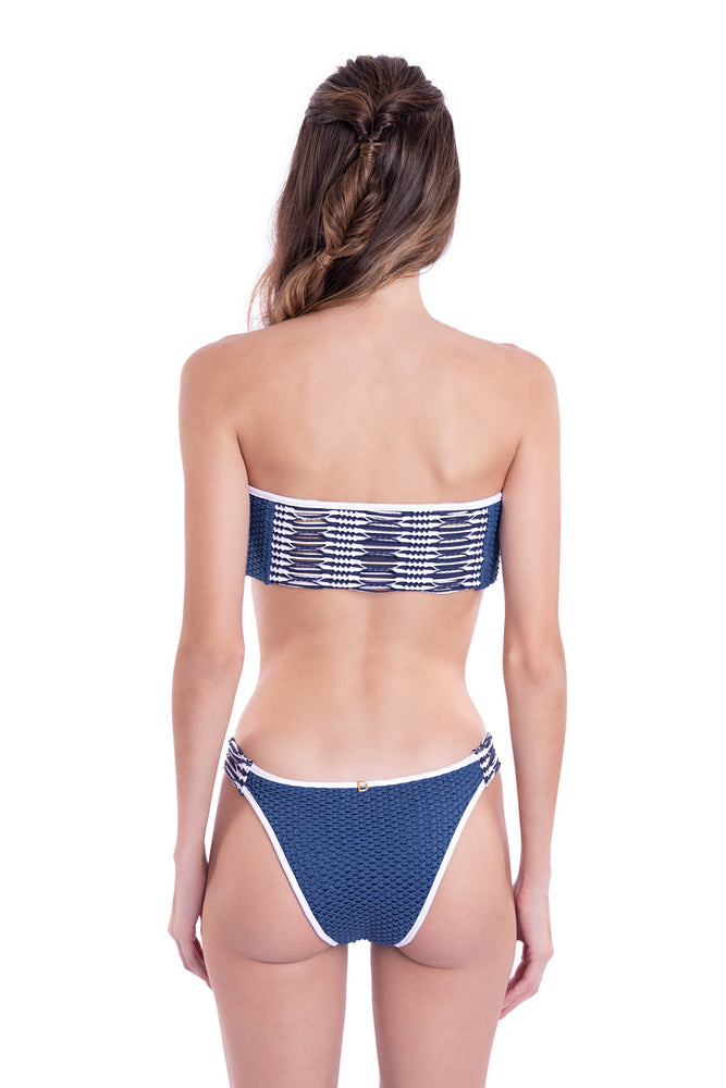 RIPPED BANDEAU REVERSIBLE - INDIGO CUT-OUT & FRINGE