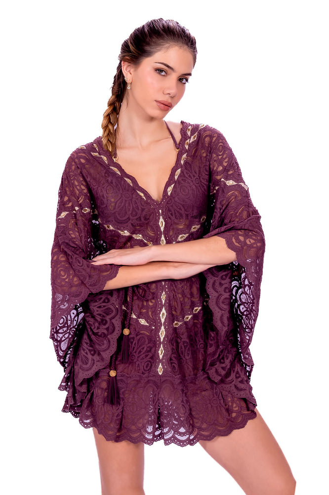 LACE RUFFLE KAFTAN - MARSALA