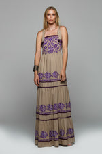 LONG BOHO CHIC EMBROIDERED DRESS WITH STRAPS BFA-001