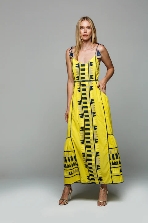 LONG STRAP DRESS EMBROIDERED IN YELLOW